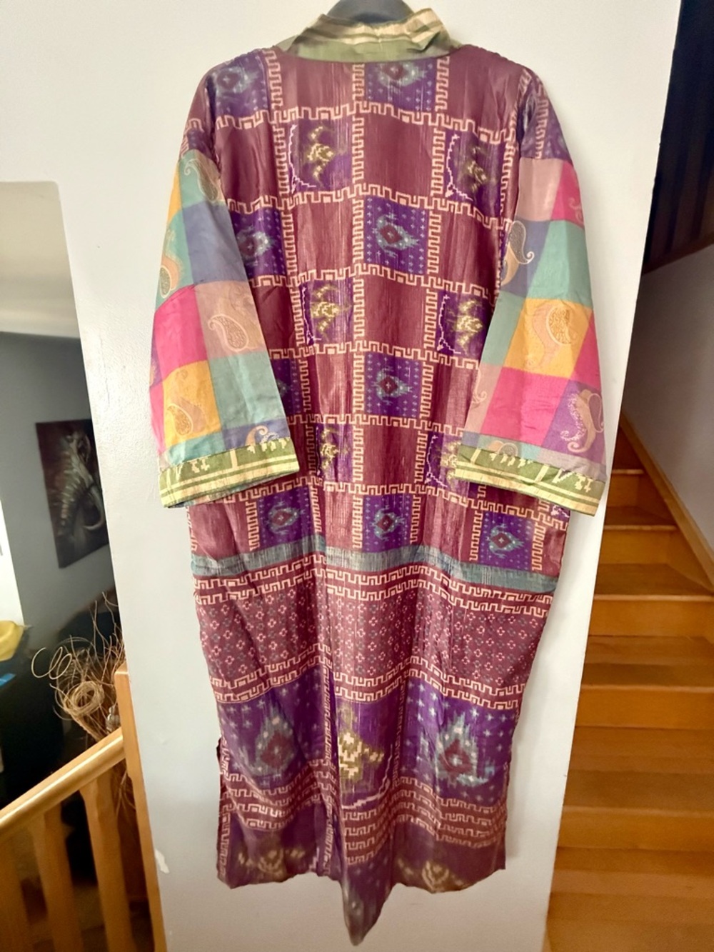 Patchwork Multi Color Robe Silk Saree Kimono Women’s Wrap Robe - Picture 5 of 6